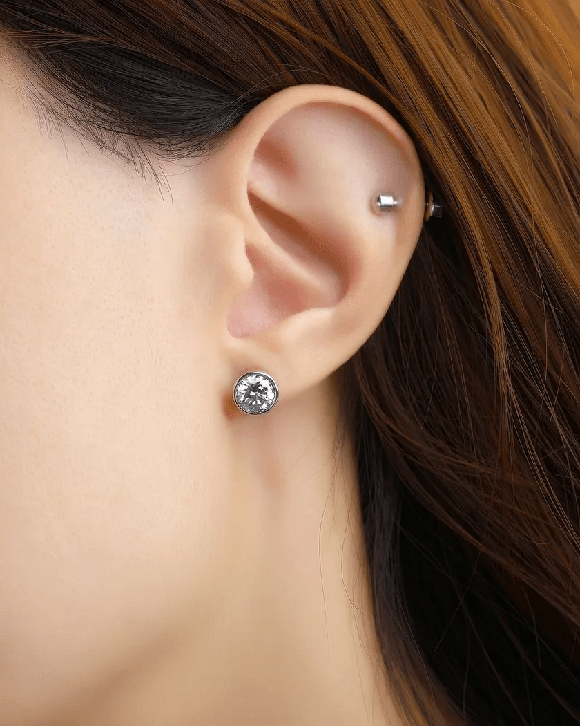 One Carat Snow Blue Moissanite Bezel Studs - Love Estella