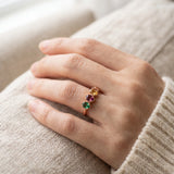 Papillon Trio Gemstone Ring in rose gold, worn window light
