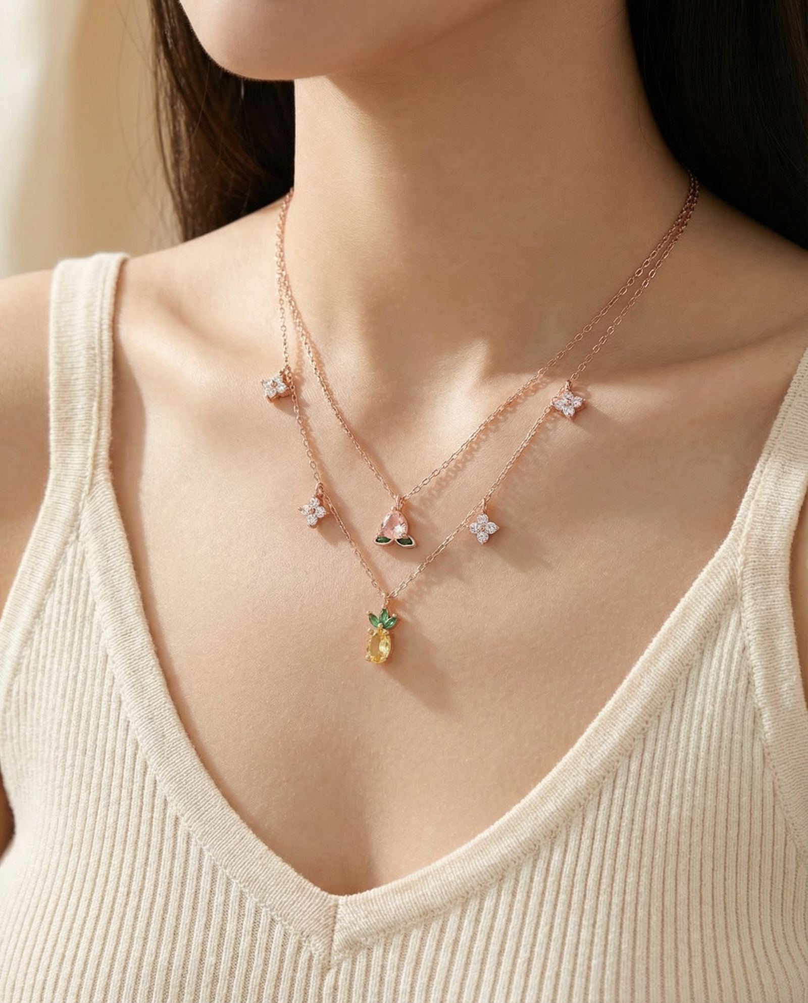 Peach Blossoming Layered Necklace - Love Estella