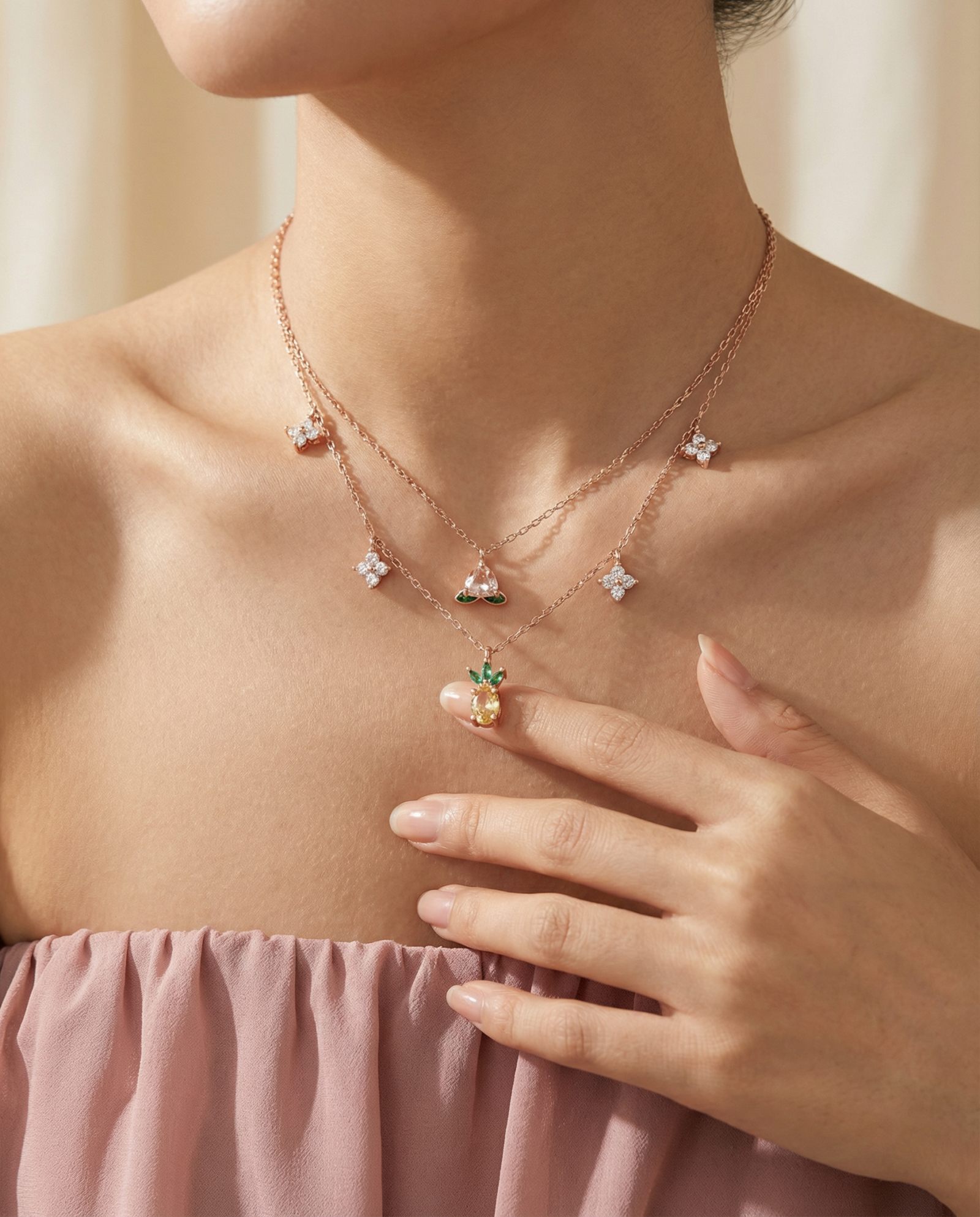 Peach Blossoming Layered Necklace - Love Estella
