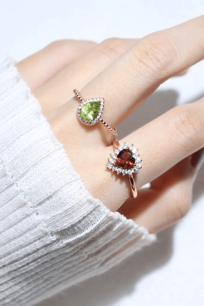 Peridot Teardrop Halo Ring - Love Estella