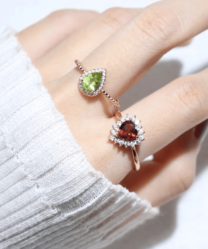 Peridot Teardrop Halo Ring - Love Estella