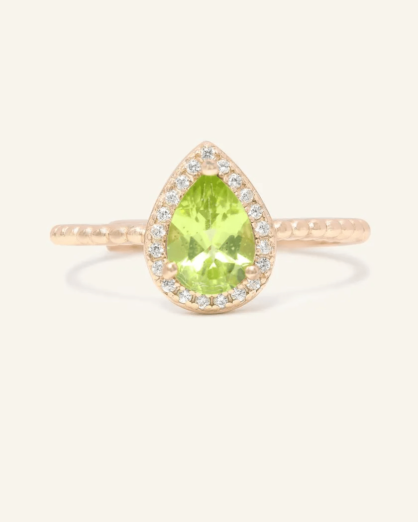 Peridot Teardrop Halo Ring - Love Estella
