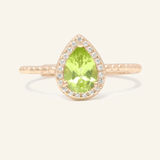 Peridot Teardrop Halo Ring - Love Estella