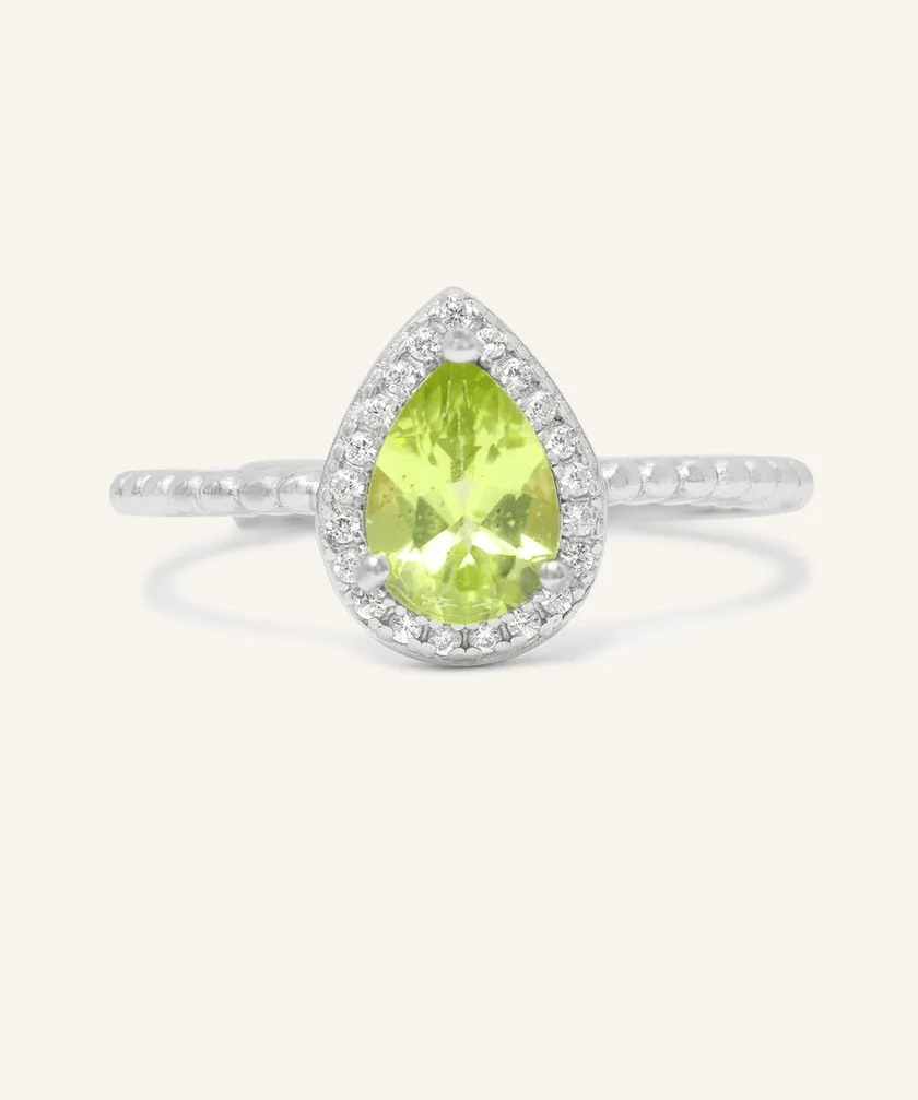 Peridot Teardrop Halo Ring - Love Estella