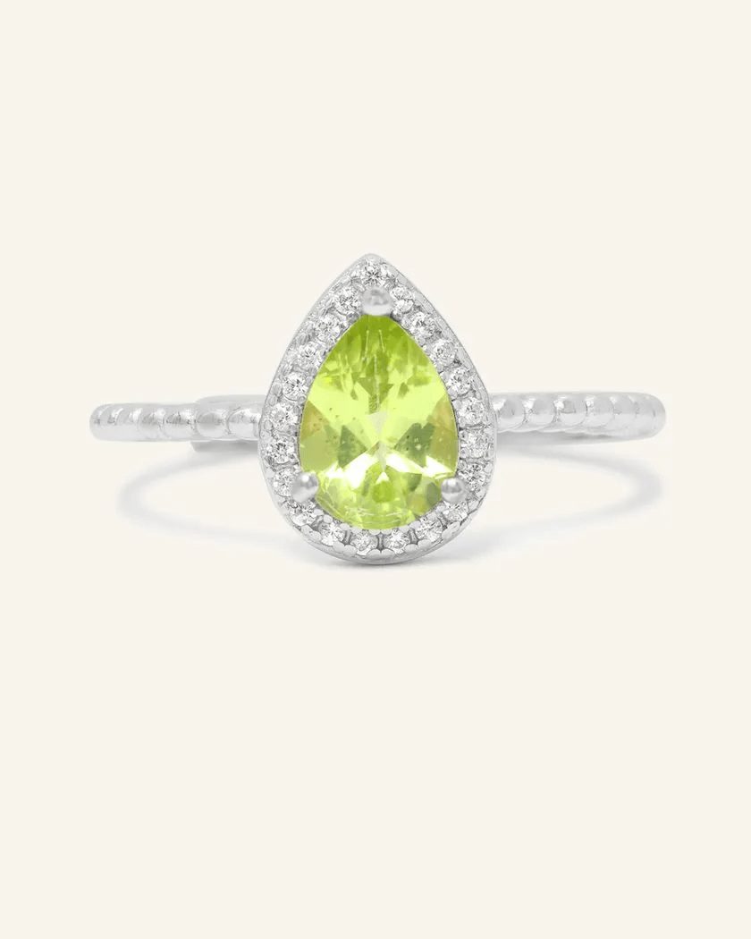 Peridot Teardrop Halo Ring - Love Estella