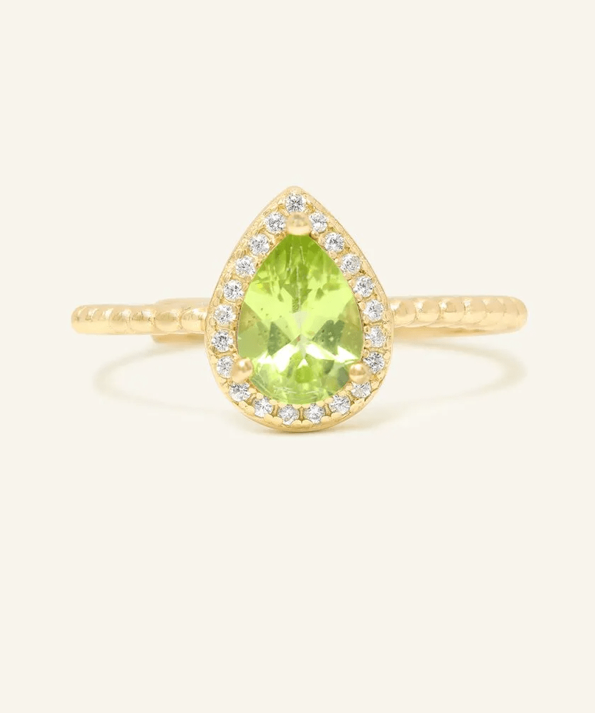 Peridot Teardrop Halo Ring - Love Estella