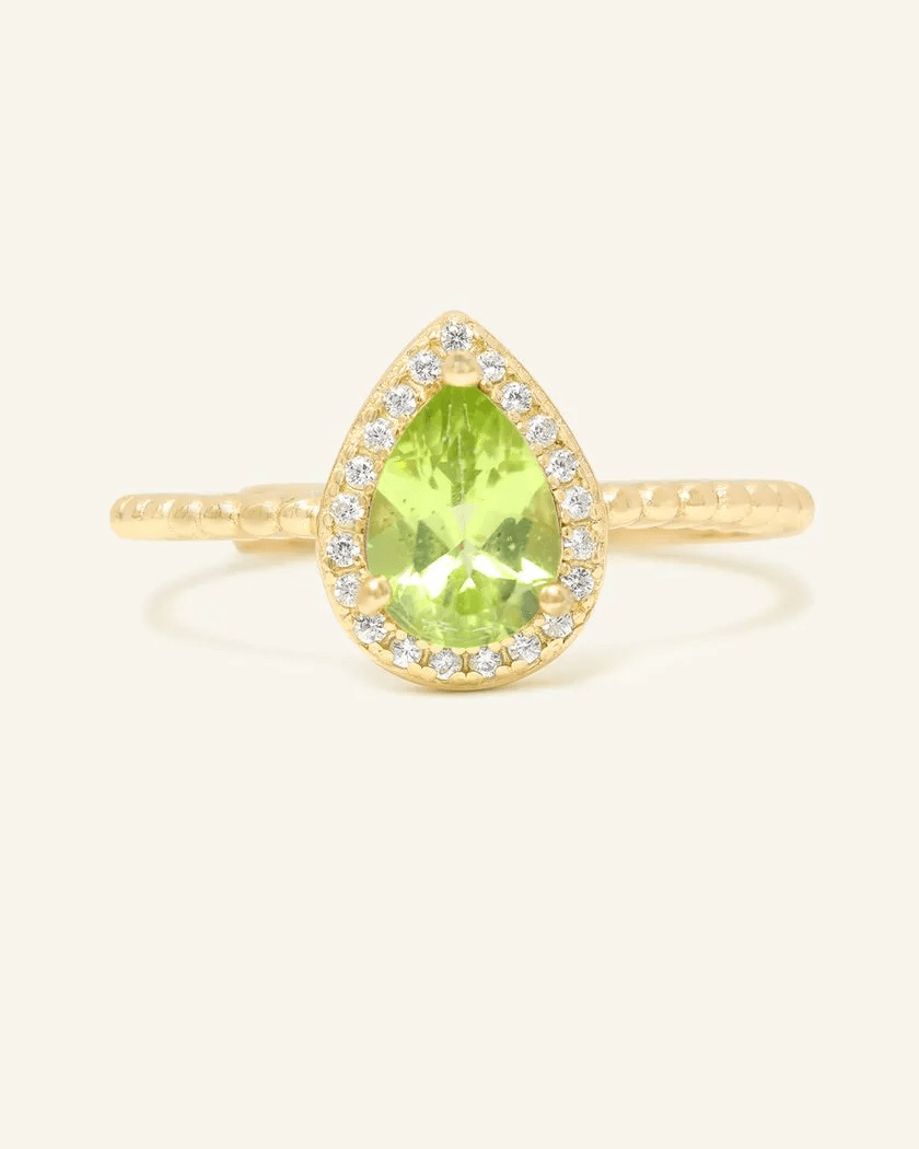 Peridot Teardrop Halo Ring - Love Estella