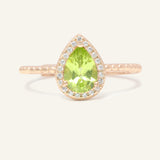 Peridot Teardrop Halo Ring in Rose Gold front product view