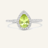 Peridot Teardrop Halo Ring in Silver front product view