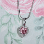Pink Moissanite Heart Halo Necklace by Elate - Love Estella