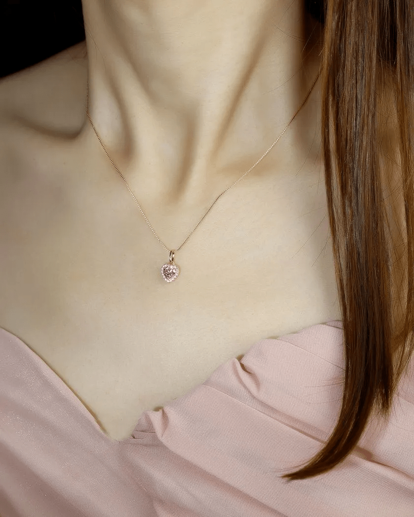 Pink Moissanite Heart Halo Necklace by Elate - Love Estella