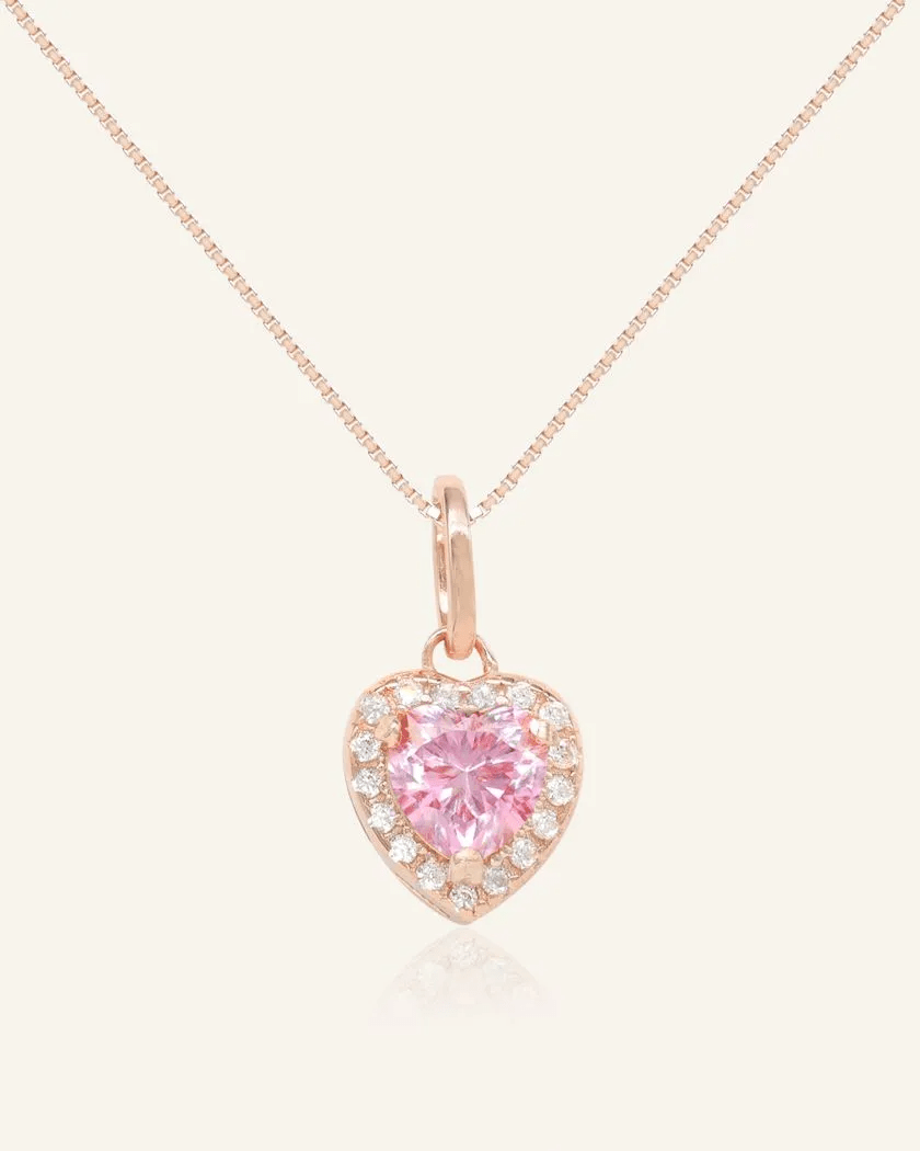 Pink Moissanite Heart Halo Necklace by Elate - Love Estella