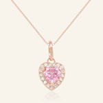 Pink Moissanite Heart Halo Necklace by Elate - Love Estella