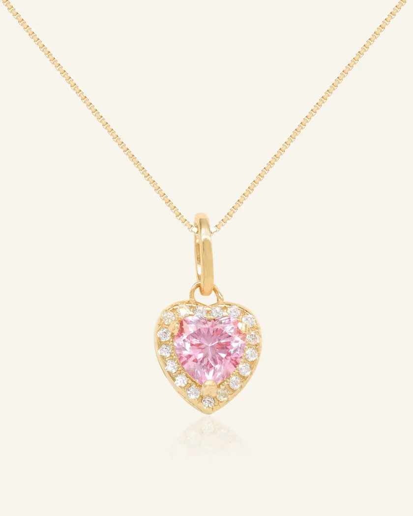 Pink Moissanite Heart Halo Necklace by Elate - Love Estella