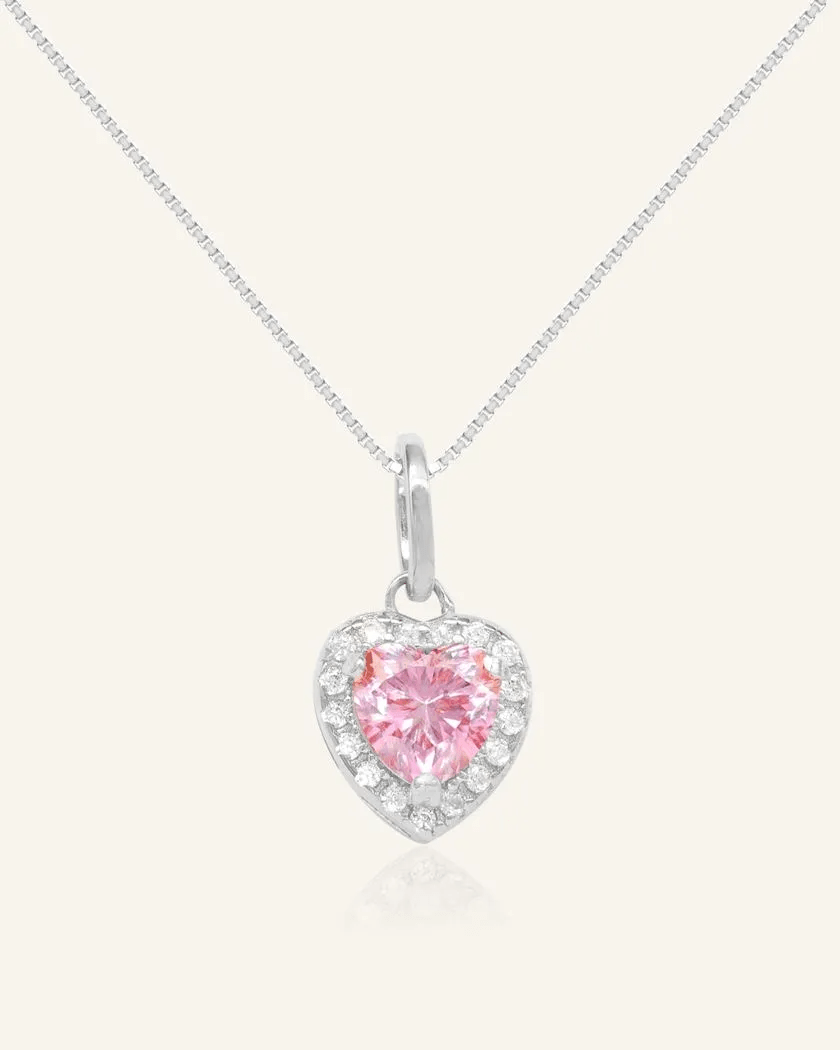 Pink Moissanite Heart Halo Necklace by Elate - Love Estella