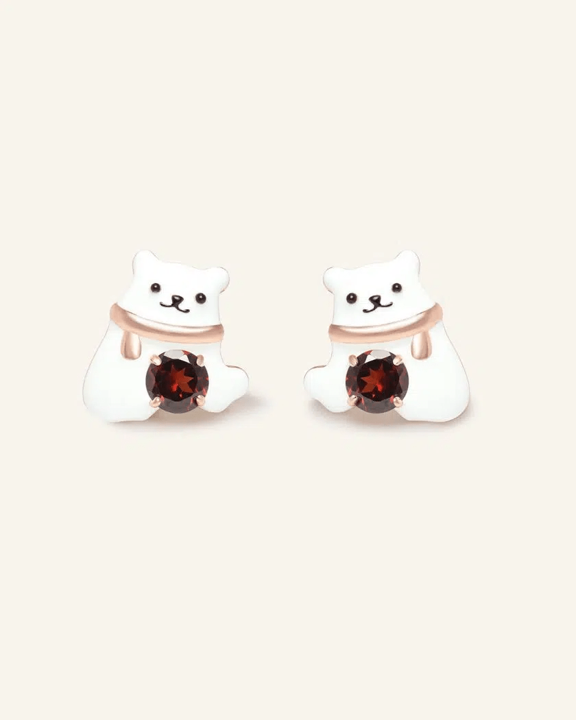 Polar Bear Garnet Studs - Love Estella