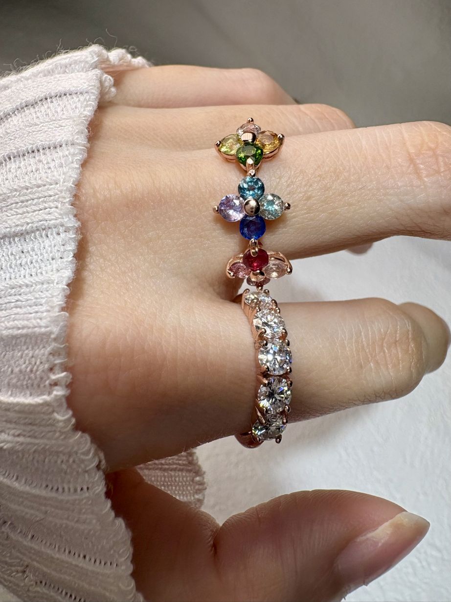 Rainbow Trinity Clover Ring - Love Estella