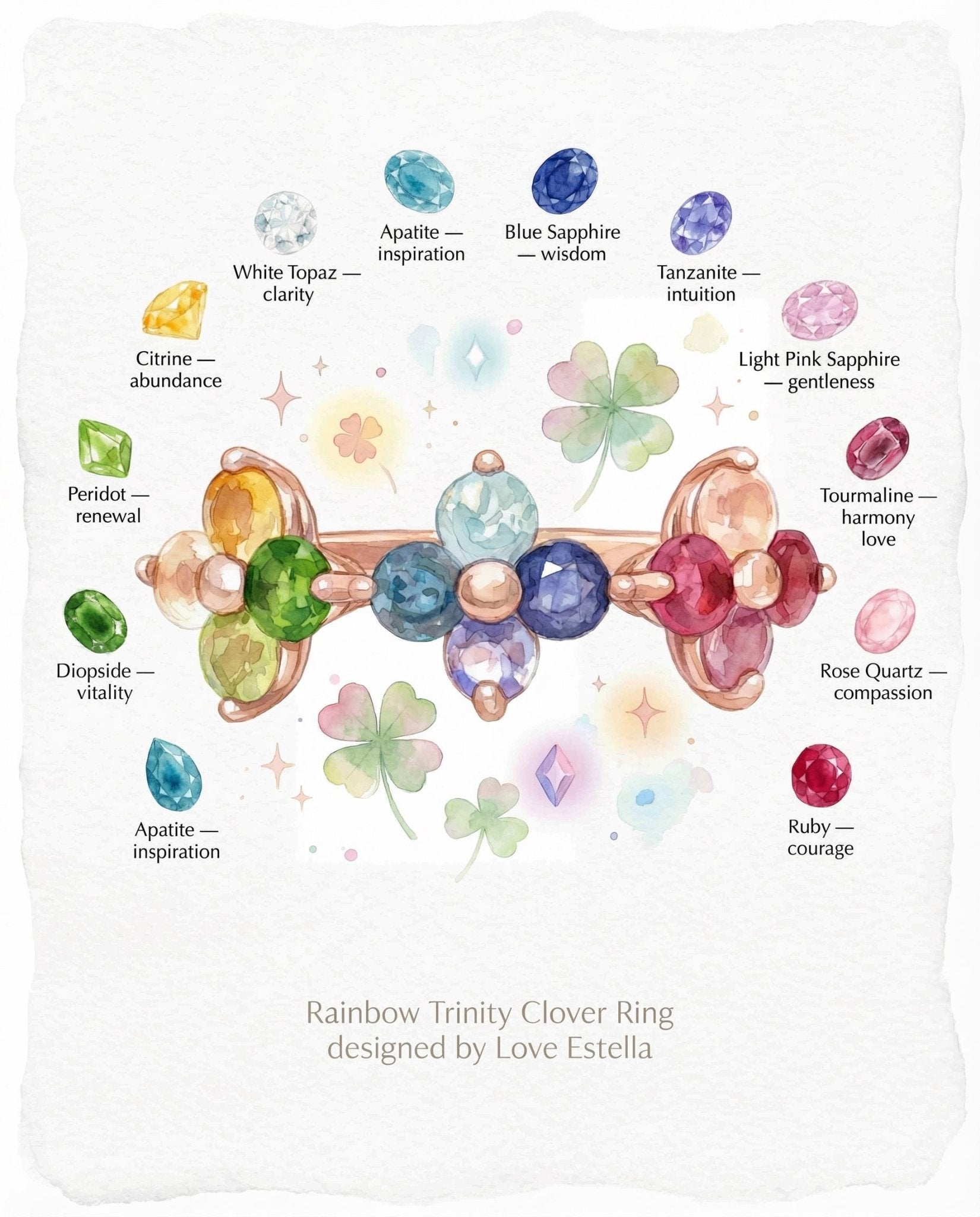 Rainbow Trinity Clover Ring - Love Estella