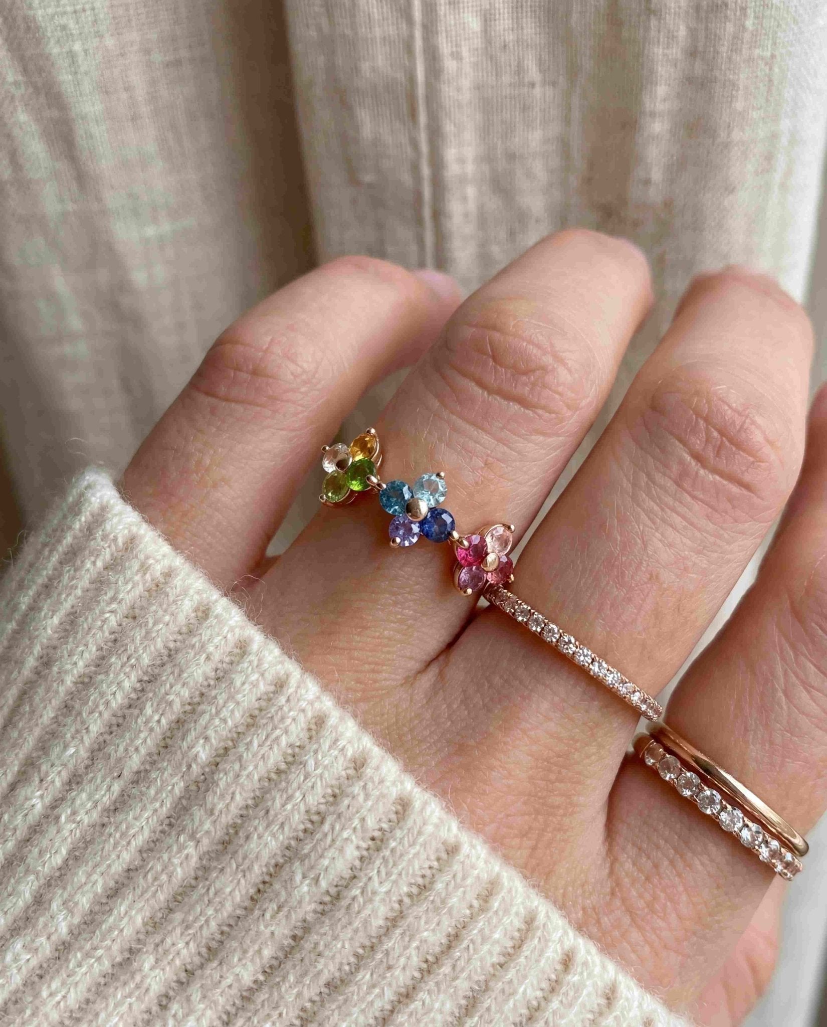 Rainbow Trinity Clover Ring - Love Estella