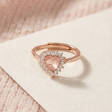 Rose Quartz Heart Halo Ring
