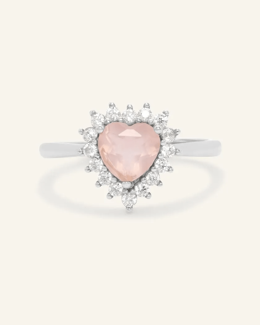 Rose Quartz Heart Halo Ring - Love Estella
