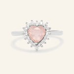 Rose Quartz Heart Halo Ring - Love Estella