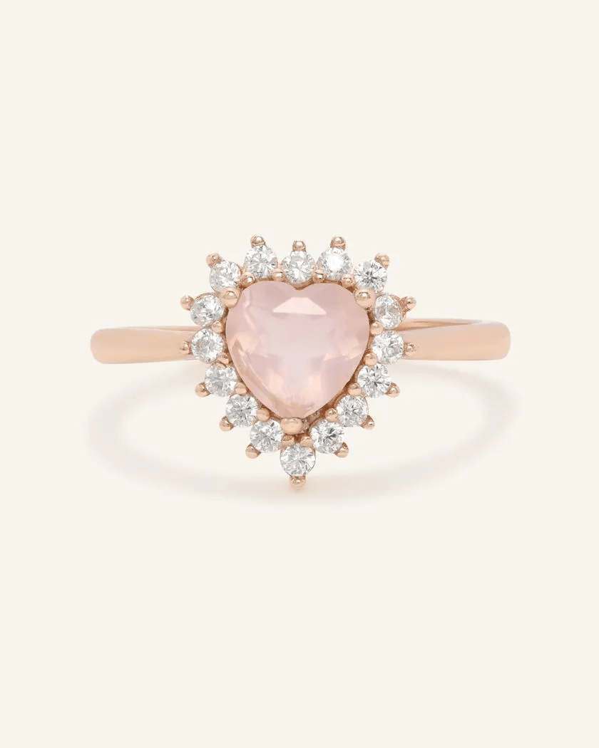 Rose Quartz Heart Halo Ring - Love Estella