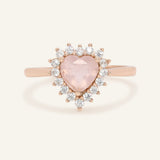 Rose Quartz Heart Halo Ring in Rose Gold front product view