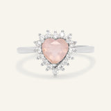 Rose Quartz Heart Halo Ring in Silver front product view