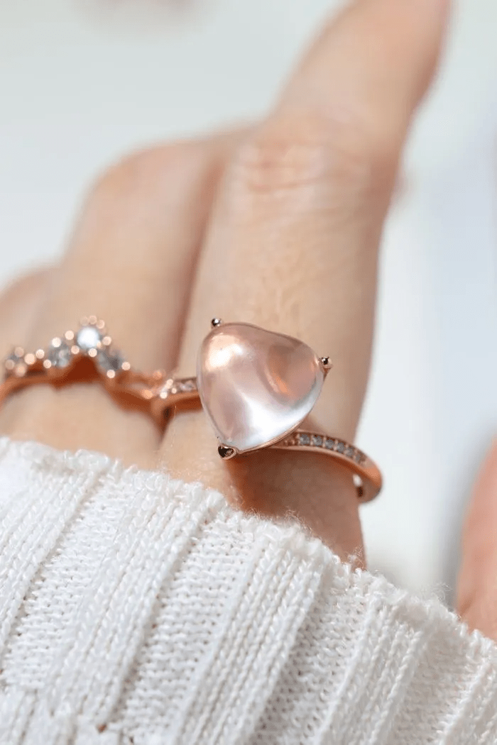 Rose Quartz Heart Ring - Love Estella