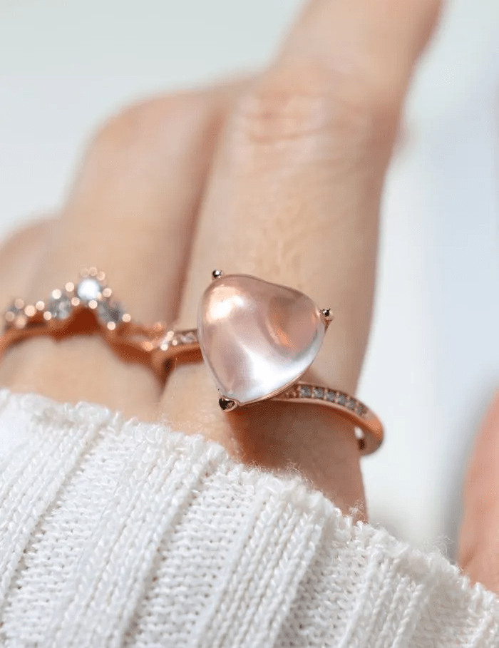 Rose Quartz Heart Ring - Love Estella