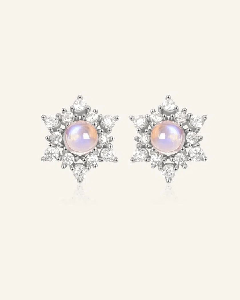 Snowflake Moonstone Studs - Love Estella
