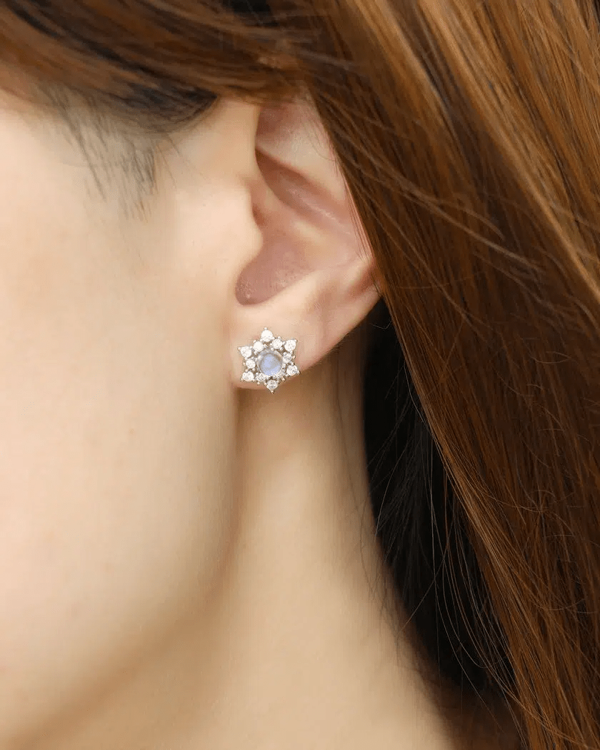 Snowflake Moonstone Studs - Love Estella