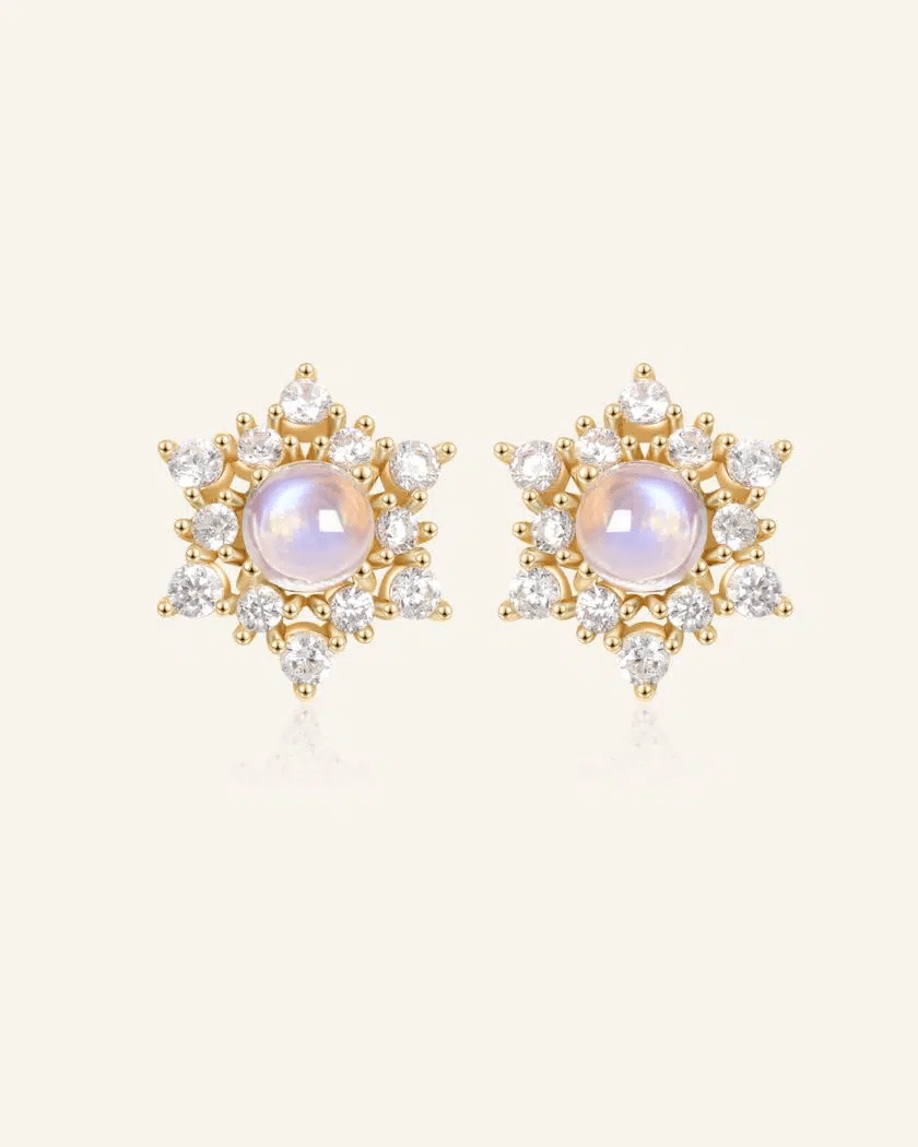 Snowflake Moonstone Studs - Love Estella