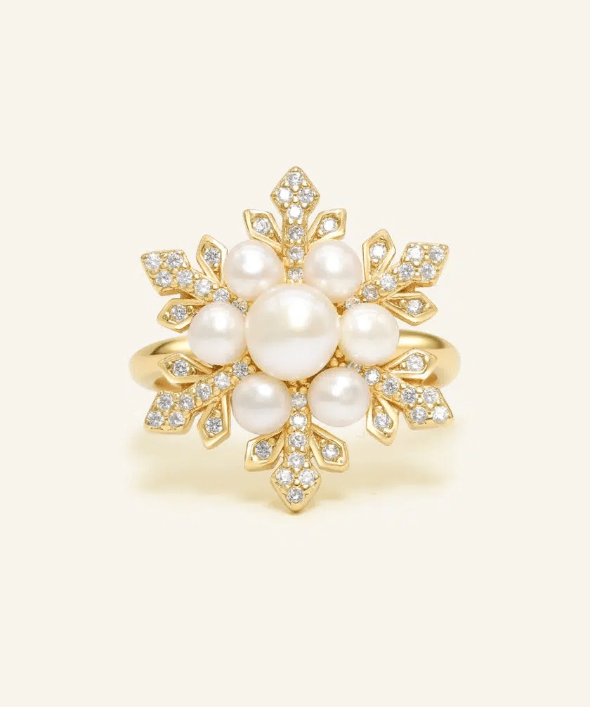 Snowflake Pearl Halo Ring - Love Estella