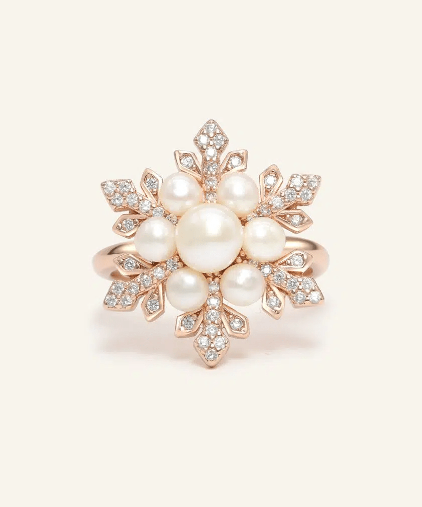 Snowflake Pearl Halo Ring - Love Estella