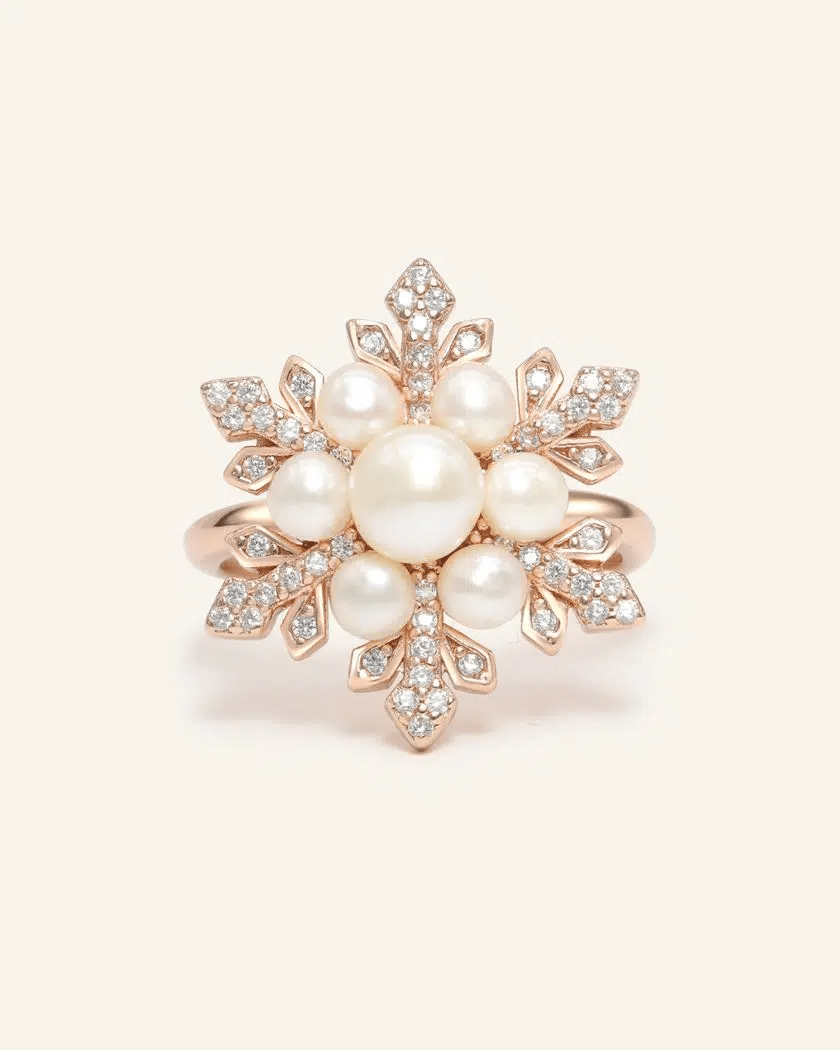 Snowflake Pearl Halo Ring - Love Estella