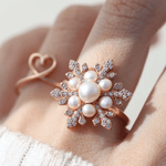 Snowflake Pearl Halo Ring - Love Estella