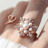Snowflake Pearl Halo Ring - Love Estella