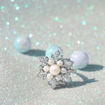 Snowflake Pearl Halo Ring - Love Estella