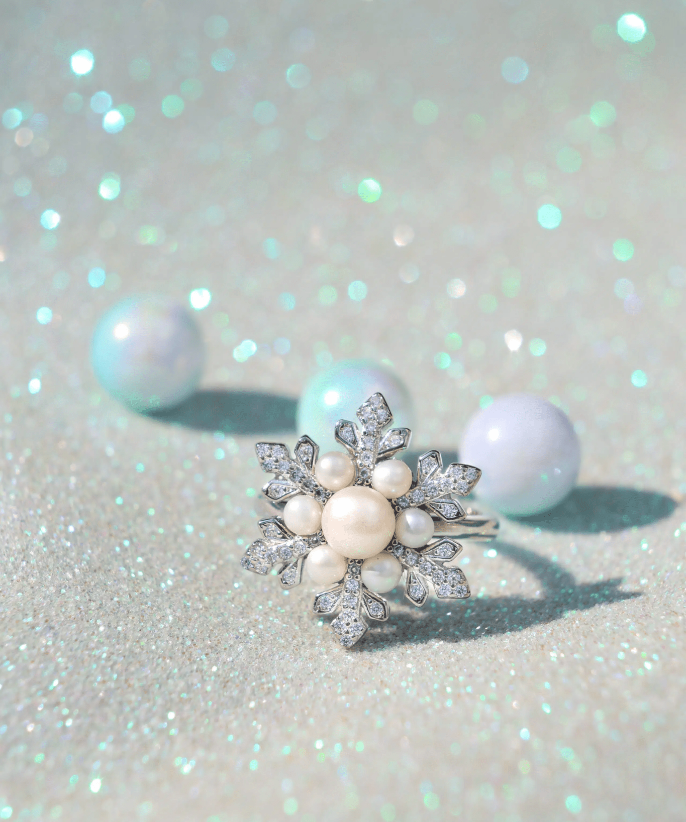 Snowflake Pearl Halo Ring, product image