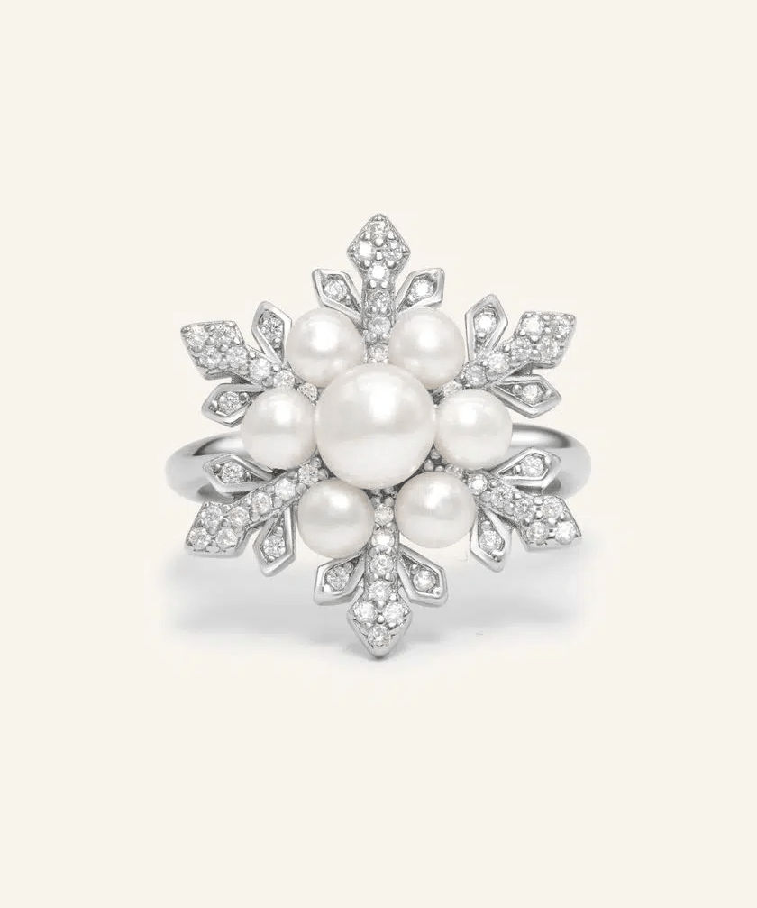 Snowflake Pearl Halo Ring - Love Estella