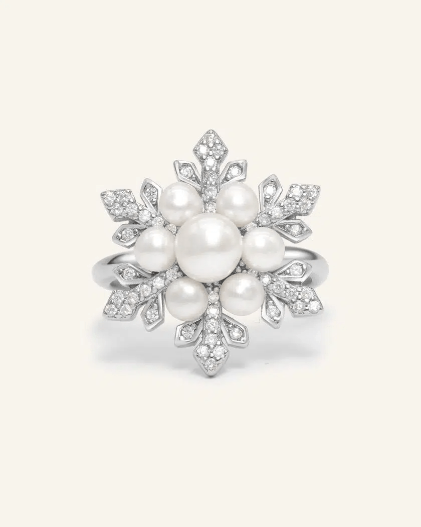 Snowflake Pearl Halo Ring - Love Estella
