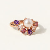 Solstice Pearl & Gemstone Ring with freshwater pearl, amethyst, rhodolite garnet and rose quartz, rose gold product