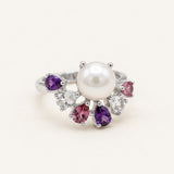 Solstice Pearl & Gemstone Ring with freshwater pearl, amethyst, rhodolite garnet and rose quartz, silver product