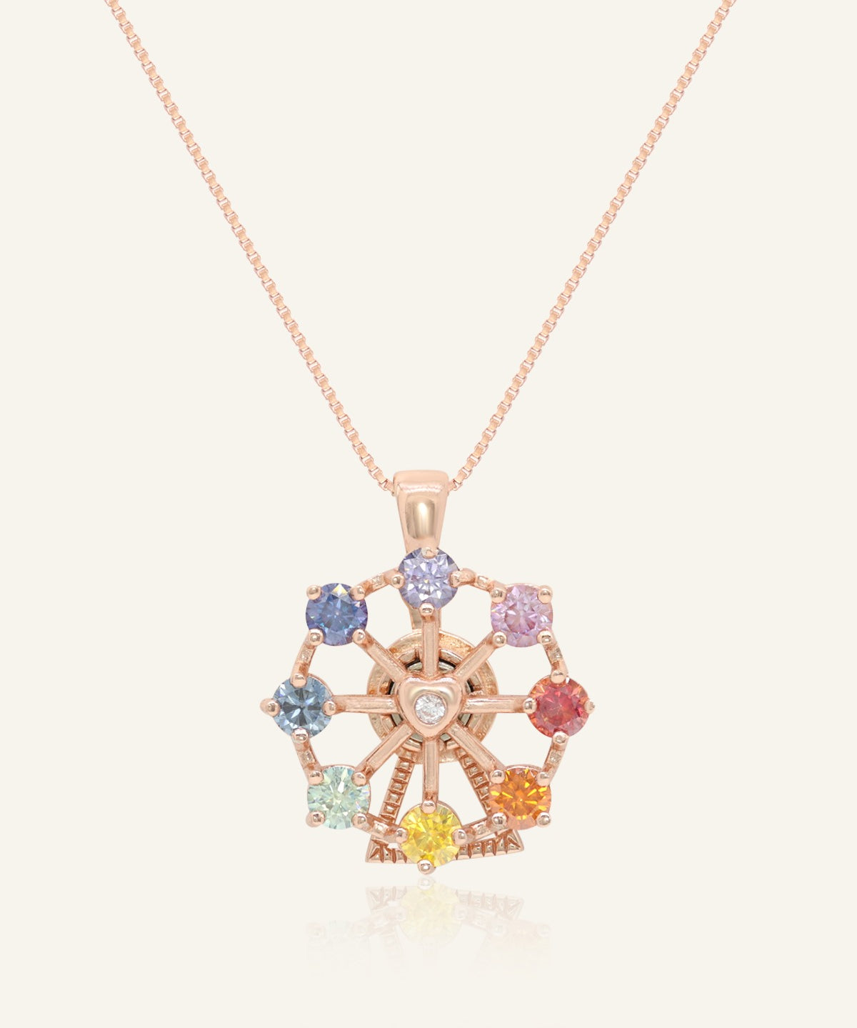 Spinning Ferris Wheel Necklace in Moissanite in Rose Gold front product view