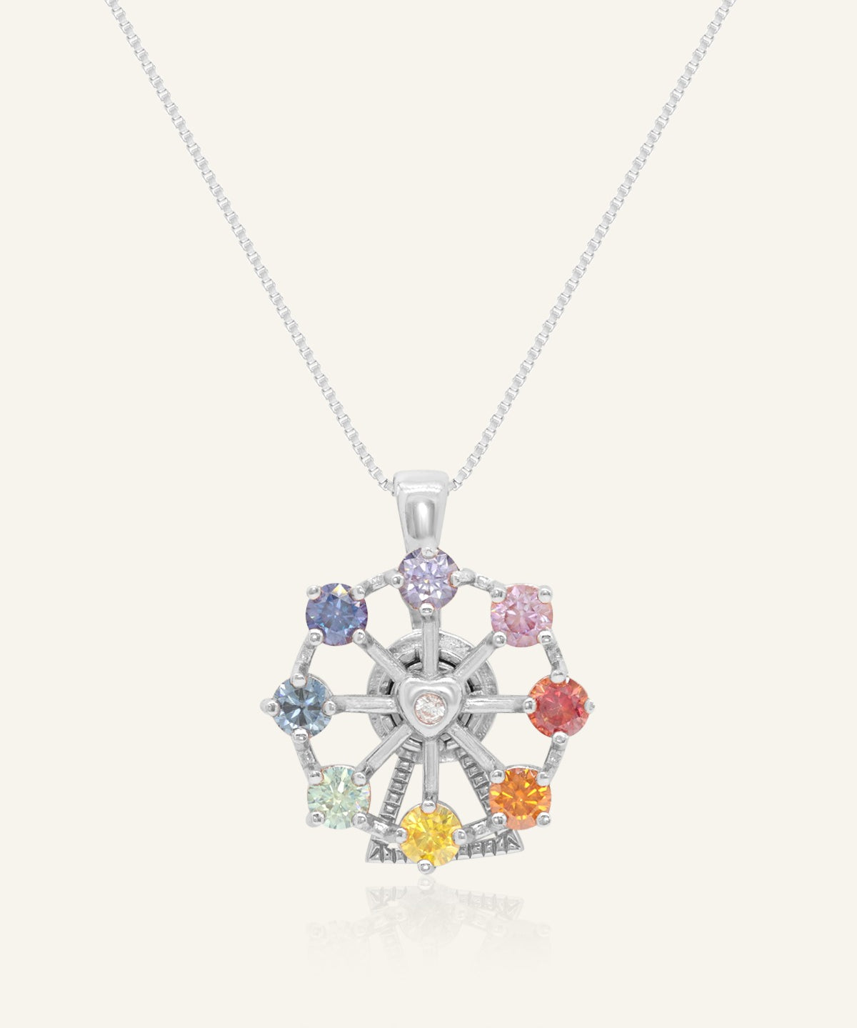 Spinning Ferris Wheel Necklace in Moissanite in Silver front product view