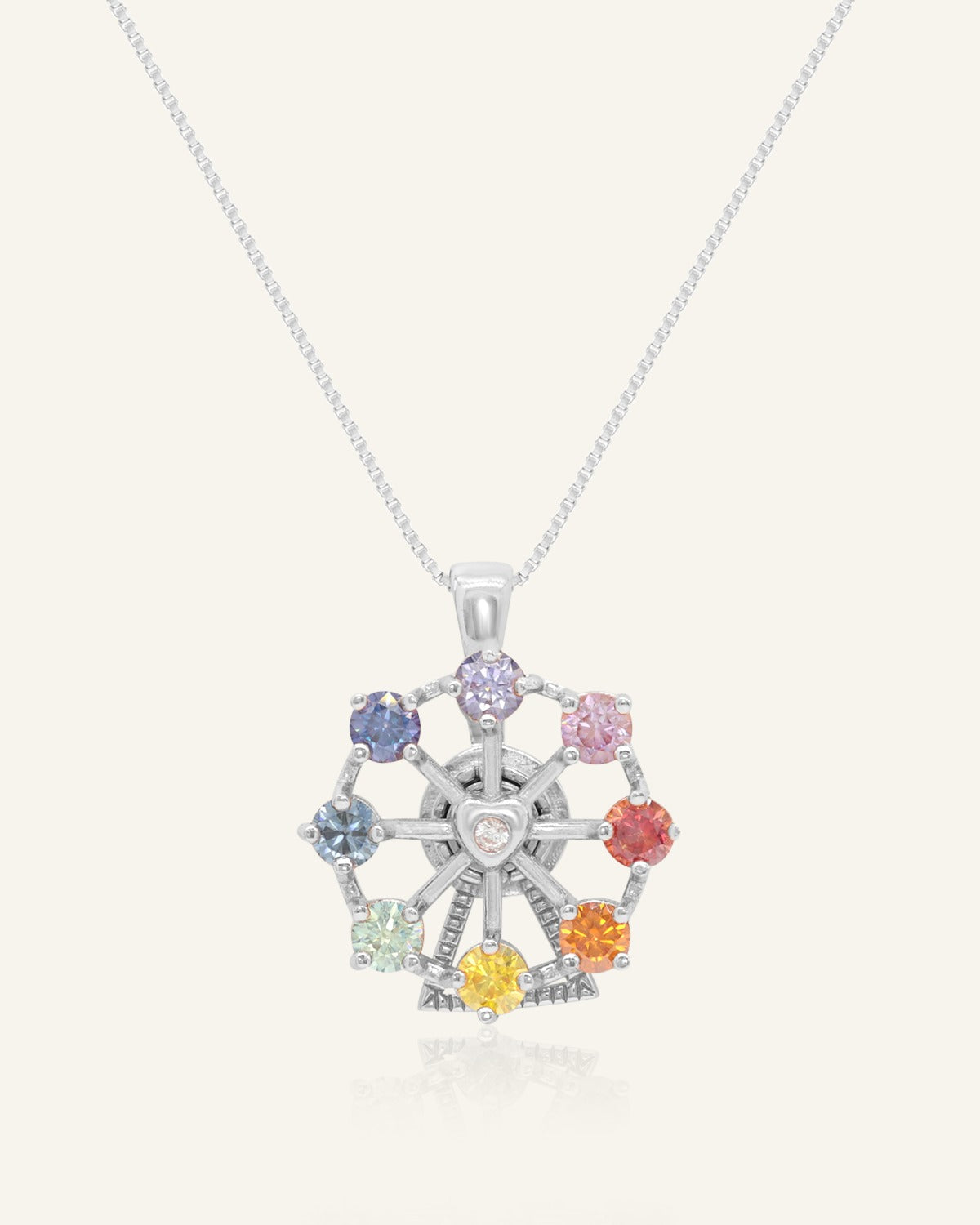 Spinning Ferris Wheel Necklace in Moissanite in Silver front product view
