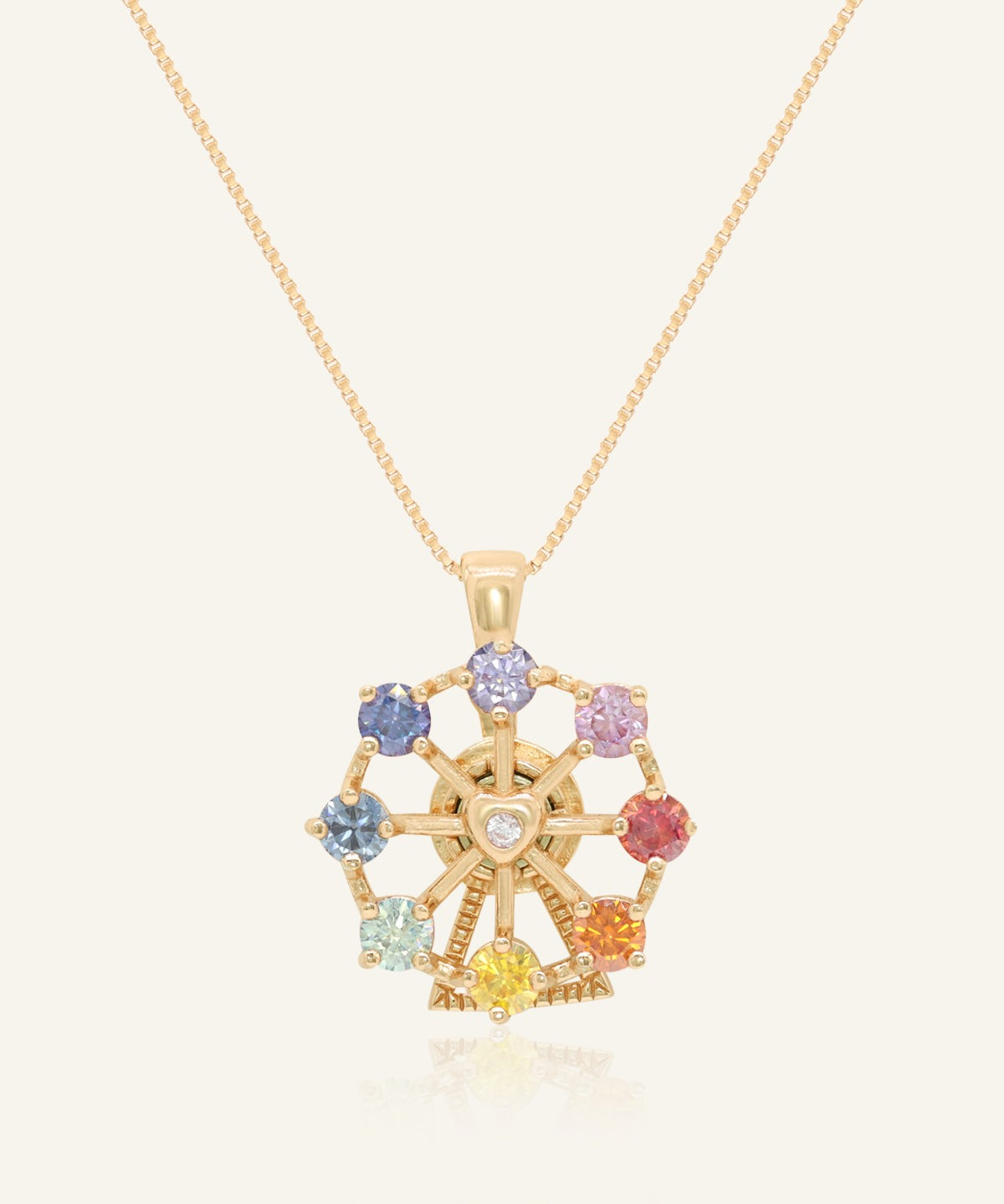 Spinning Ferris Wheel Necklace in Moissanite in Yellow Gold front product view